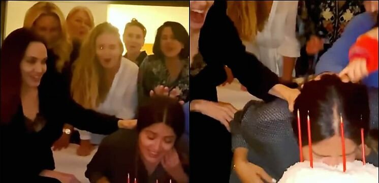 Salma Hayek festeja cumplea�os y recibe pastelazo de Angelina Jolie